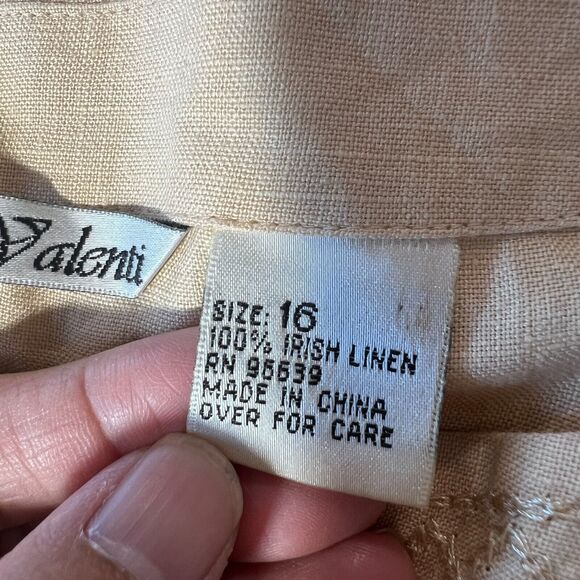 Nikki Valenti Irish Linen Top Pants Set Womens Sz. 16 Embroidered Tan Lagenlook - Picture 13 of 16